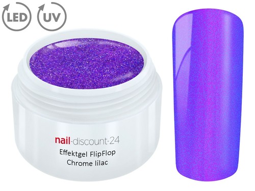 UV LED Effekt Gel FLIP FLOP CHROME LILAC Farb Color Feiner Glitzer Glitter Lila