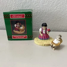1995 House of Lloyd Christmas Around the World - Poinsettia Girl at Manger 2pc