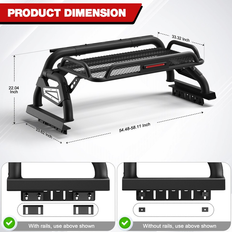 Bed Roll Bar Cargo Chase Bar For Toyota Tacoma/ JT/Canyon/Hilux ...