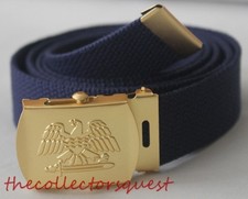 NEW GOLD EAGLE ADJUSTABLE 54" INCH NAVY CANVAS MILITARY GOLF WEB BELT BUCKLE