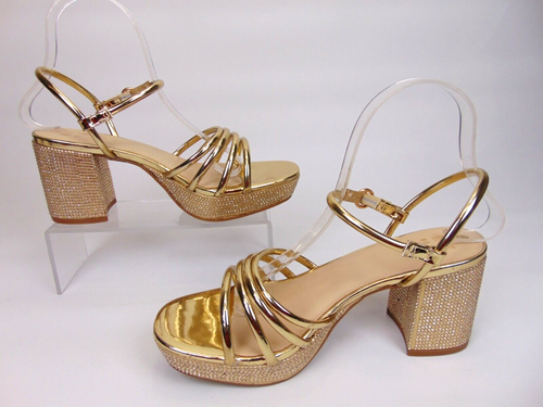 Mix No. 6 CARMEN Ankle Strap Platform Heels Sandals Women's Size 8.0 WIDE, Gold - Picture 3 of 12