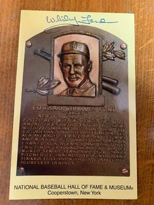 Whitey Ford 3.5 x5.5 inch Yellow HOF Plaque Autographed Postcard