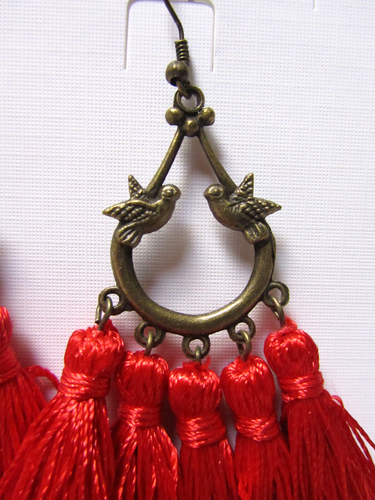 New Red Chandelier Tassel Bird Earrings MAde in Australia - Picture 2 of 5
