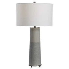 Sleek Contemporary Light Gray Column Table Lamp Ceramic Two Tone Gloss Textured