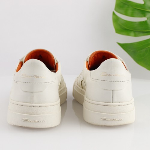 Santoni Mens DBS1 Sneaker Size 11 White Leather Low Top Casual Lace Up Shoe - Picture 4 of 20