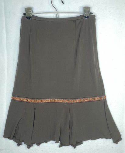 Vintage Ann Taylor Loft Brown Rayon Blend Stretch Straight Skirt Medium Beaded - Picture 1 of 12
