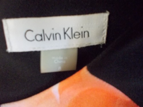 CALVIN KLEIN Black w/ Pink & Orange Oversized Flower Print Sleeveless Dress Sz 8 - Picture 4 of 4