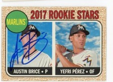 SIGNED BASEBALL CARD AUTO TOPPS 2017 HERITAGE AUSTIN BRICE MIAMI MARLINS RC #42