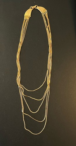 14k Gold Plated Multi Strand Necklace Vintage Staggered Length Waterfall - Picture 5 of 5