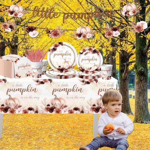 Little Pumpkin Baby Shower Decorations,142PCS Fall Baby Shower Tableware Deco... - Picture 2 of 6