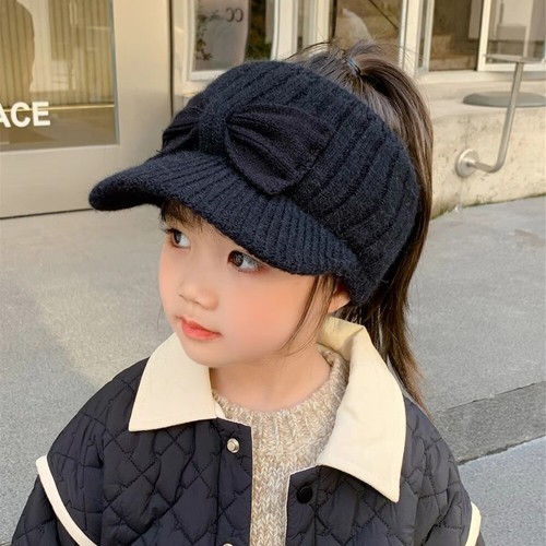 Empty Top Children's Hat Bow Design Wool Hat for 3-10 Y Kids - Picture 7 of 10