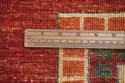 8 x 10 ft Red Modern Box Checkered Gabbeh Afghan Hand Knotted Abstract Area Rug - Picture 17 of 18