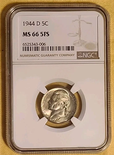 VINTAGE 1944-D SILVER WAR NICKEL NGC GRADED MS-66 5 FULL STEPS NICE ONE