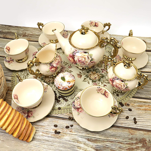 15 Pieces British Porcelain Tea Set, Floral Vintage China Coffee Set, Wedding Te - Picture 2 of 8