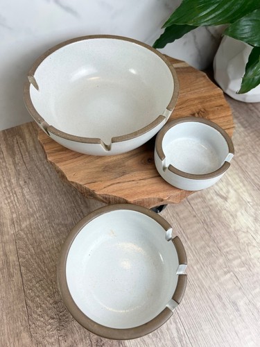 Rare Vintage Heath Pottery MCM Stoneware Nesting Ashtray Set of 3 - Picture 4 of 6