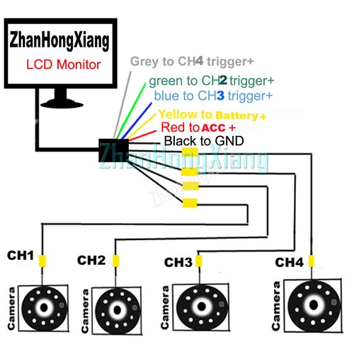 4x HD 1080P Cámara de Reversa 12V/24V + 7" IPS 4 CANALES Monitor Split Kit de Visión Trasera para Automóvil - Imagen 11 de 12