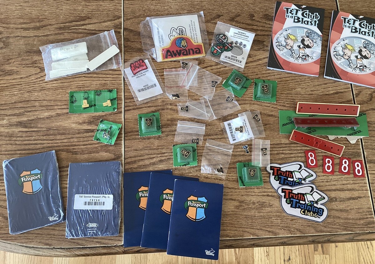 Awana Club T&T Vintage awards, pins, bars, patches, cards