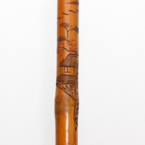VTG Carved Japanese Flamed Crook Handle Bamboo Walking Stick Cane, New Tip, BIN - Picture 19 of 24