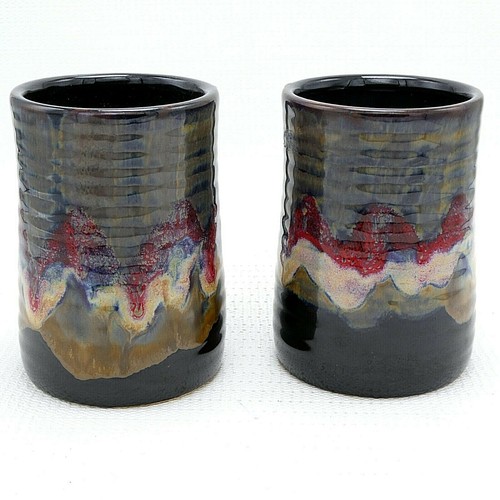 Studio Pottery Drip Glaze Tankard Mug 17oz Beer Coffee Brown Red Black Tan 5" - Picture 9 of 12