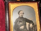 Antique Ambrotype Professor or Scholar Holding Academic Cap Tinted 1800s Photo