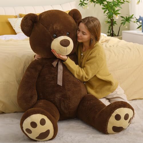 Big Teddy Bear 5ft, Fluffy Life Size Giant Stuffed Bear Baby Dark brown 5 Feet - Picture 4 of 9