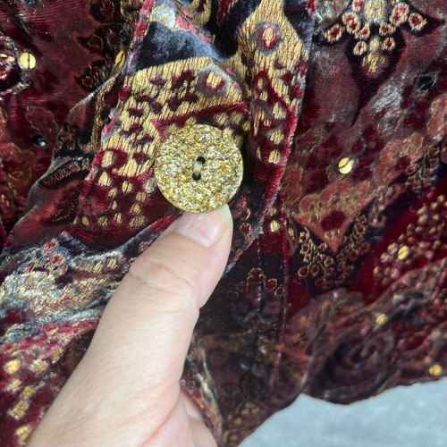 Blazer De Colección Terciopelo Mediano Años 90 Y2K Boho Paisley Lentejuelas Chaqueta Dorado Borgoña Nuevo Sin Etiquetas - Imagen 6 de 8
