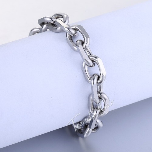 10mm Oval Cable Link Mens Boys Silver Tone Stainless Steel Bracelet Chain 8inch - Picture 3 of 4