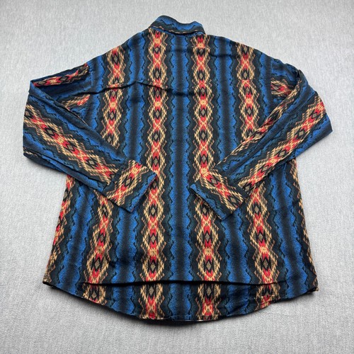 Vintage Wrangler Shirt Mens Large Blue Pearl Snap Aztec Western Cowboy Rodeo - Picture 9 of 9