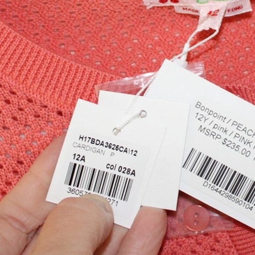 NWT Bonpoint Wool Button Front Crochet Long Sleeve Peach Pink Cardigan Sweater - Picture 7 of 7