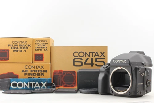 【MINT IN BOX】 CONTAX 645 AE Finder MF-1 MFB-1 120/220 Strap Film Back JAPAN