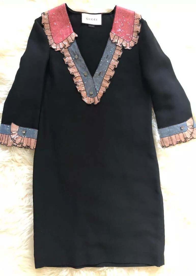 Robe Gucci noire pailletée manches longues fête vintage taille S 2408M*