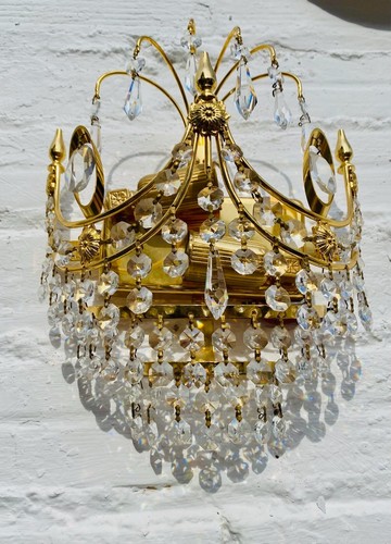 UN Aplique de Pared Vintage, Cristal, Latón, Araña, Francés, Ornamentado, Hollywood - Imagen 9 de 11