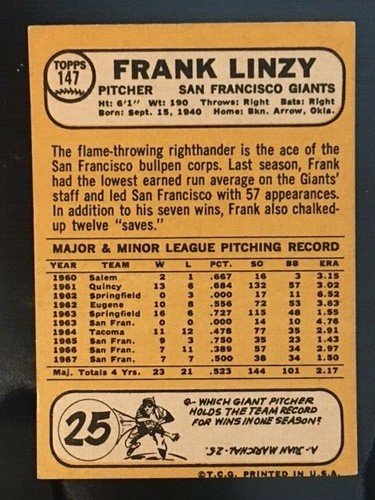 1968 Topps Baseball Singles - 1-457 -- Pick Your Card - Complete Your Set - Picture 155 of 501