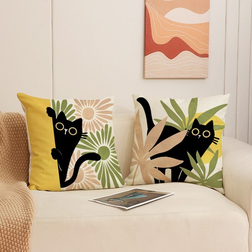 4PCS Spring Pillow Covers Black Cat Sofa Cushion Covers Home Decor - Picture 2 of 8