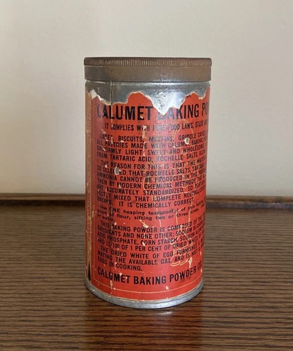 Vintage CALUMET Baking Powder Can Indian Head Paper Label 1 lb Tin Clean - Picture 3 of 12