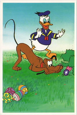 PC DISNEY, DONALD DUCK AND PLUTO, EASTER EGG HUNT, Modern Postcard (b38064)