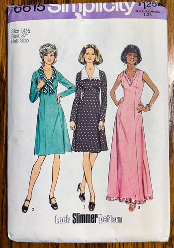 Simplicity 6615 Look Slimmer Pattern Princess Seam Dress V Neck Knee Maxi UNCUT - Picture 2 of 5