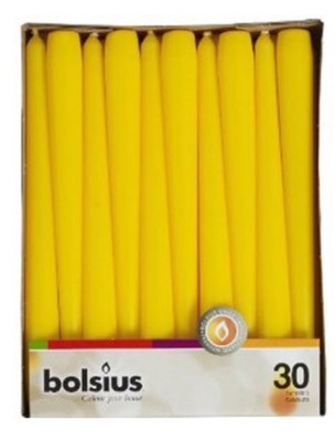 Yellow Candles Pack Of 30 Bolsius 24.5cm Decorative Candle Free P/&P