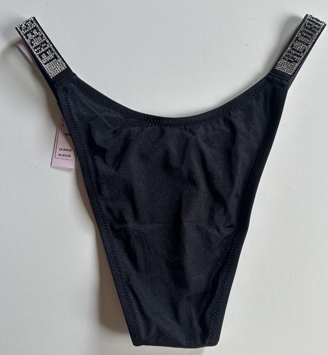 Victorias Secret Swim Bikini Bottom Black Logo Shine Strap Sexy Brazilian NWT - Picture 5 of 5