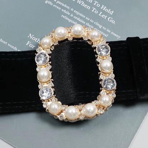 2" Wide Women Velvet Waist Belt Rhinestone Beaded Buckle Waistband Cinch Retro - Picture 16 of 20