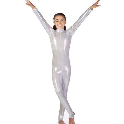 Kids Shiny Spandex Bodysuit Stirrup Second Skin Metallic Catsuit Zentai Unitard - Picture 23 of 28