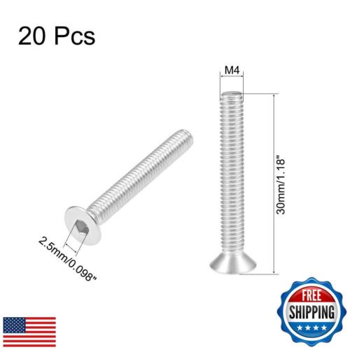 uxcell M4x30mm Flat Head Machine Screws Inner Hex Screw 304 Stainless Steel F - Picture 2 of 4