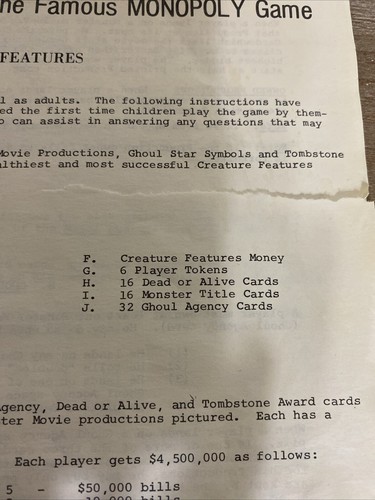 CREATURE FEATURES Game of Horror Greatest Monster Movie History 1975 COMPLETE - Picture 15 of 24