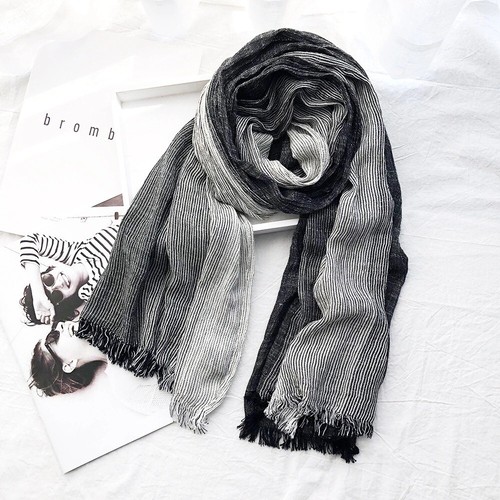Cotton Linen Unisex Striped Scarf Soft Tassel Bufandas Shawls - Picture 13 of 22