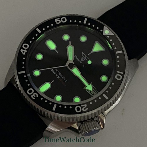 NH35 Automatic Mens Watch 37mm Sapphire Crystal Aluminum Bezel Waffle Strap Date - Picture 3 of 26