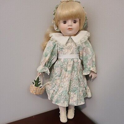 La Collection Artisan CHSN 14 Inch Porcelain Doll Flower Basket Blond Dress eBay