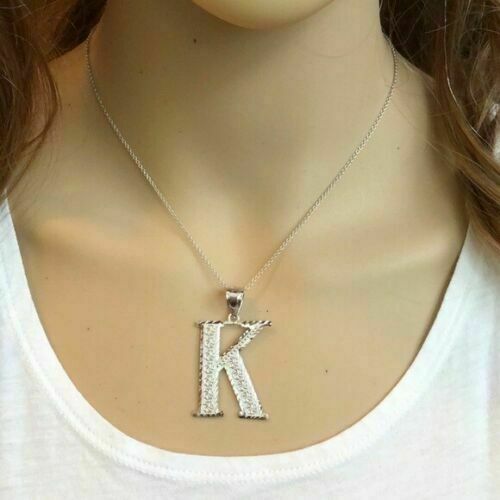 Sterling Silver Initial Letter K Pendant Necklace - Large, Medium, Small Roman - Picture 12 of 12