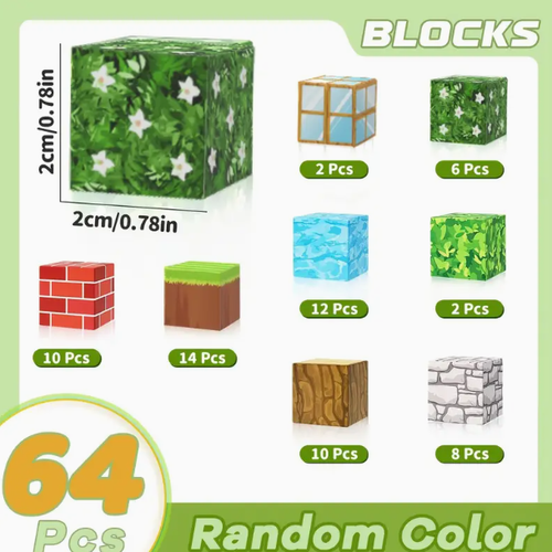 Minecraft Style Magnetic Blocks 64 Piece Construction Toy Imaginative Play-GIFT