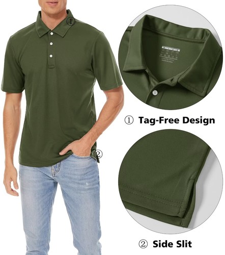 Men's Polo Shirts Short Sleeve Quick Drying Outdoor Golf Sport Casual Work Tops - Picture 31 of 42