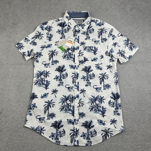 Penguin Shirt Men's Small Blue White Graphic Print Button Up Short Sleeve - Picture 4 of 10